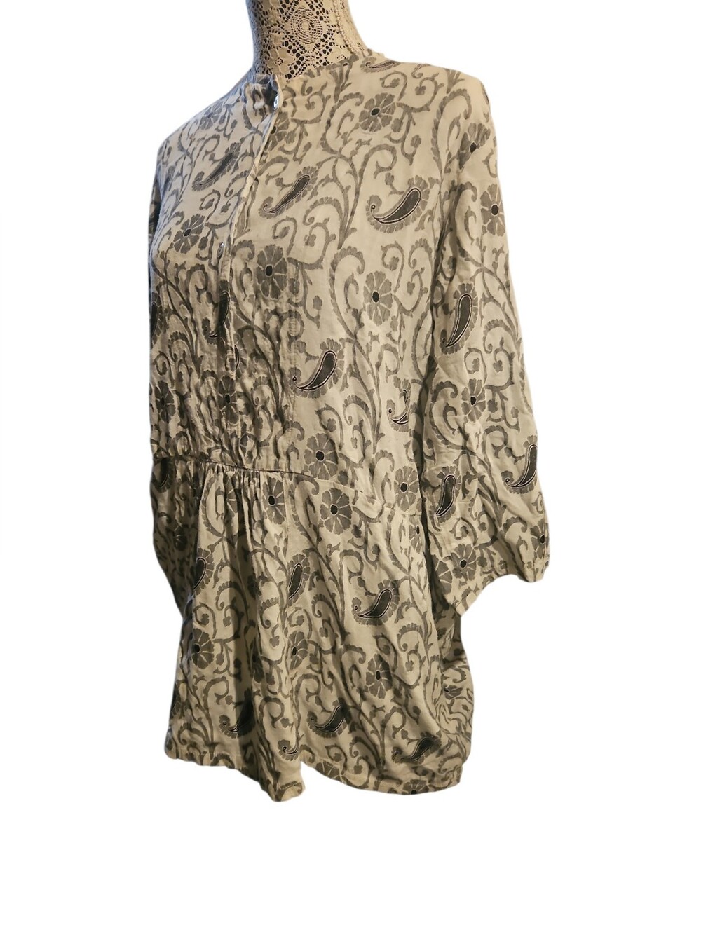 Cotton Embroidered Tunic In Paisley Black And White Pattern
